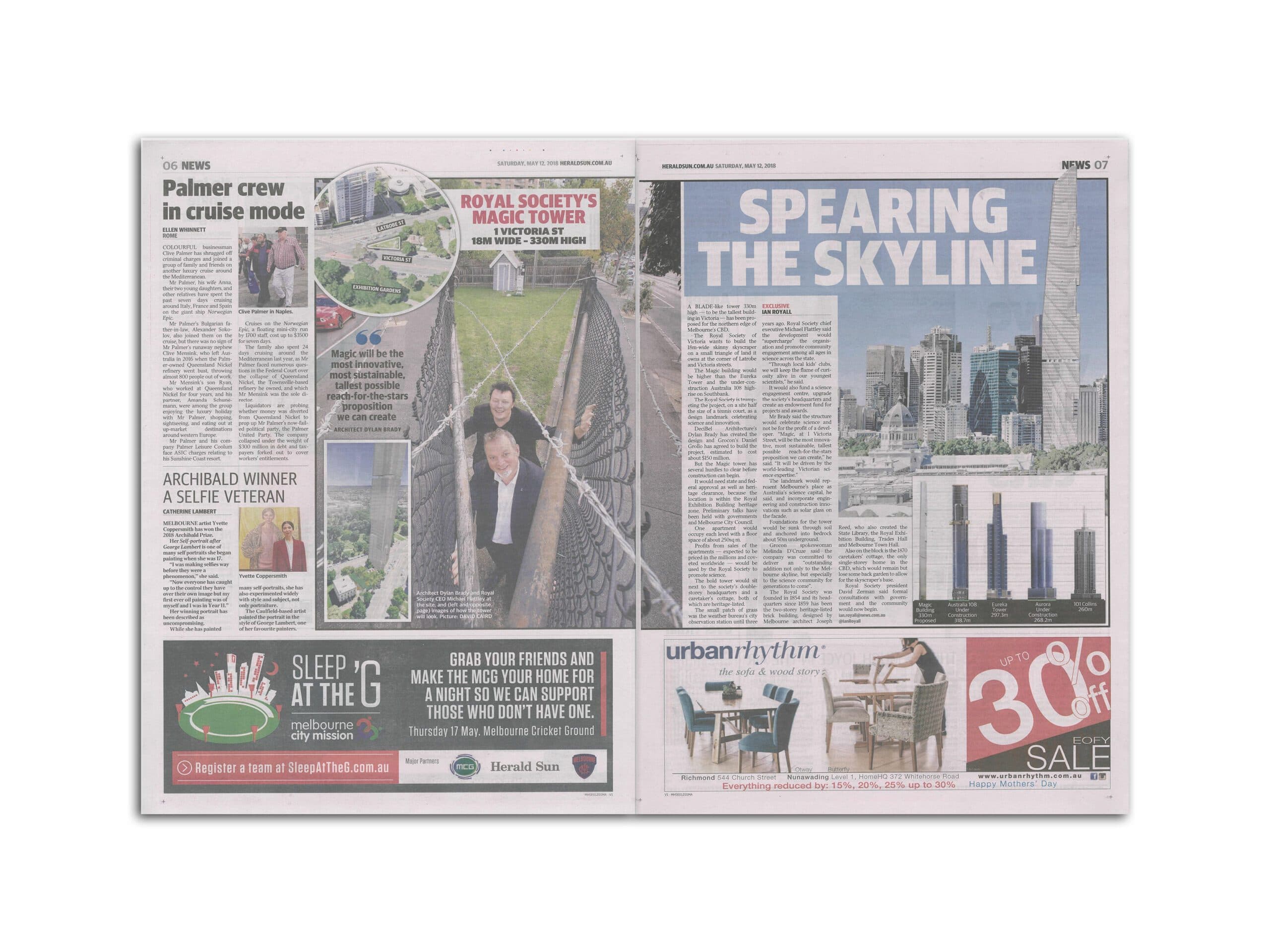 Newspaper announcement of One Victoria "Magic" Tower